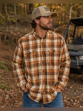 RedHead Brown Orange Plaid Flannel Button Down Shirt Men’s 2X